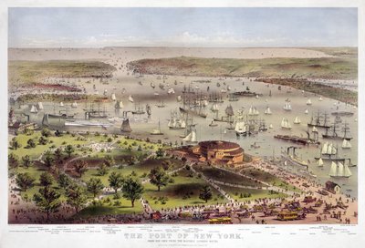 Der Hafen von New York: Vogelperspektive vom Battery, Blick nach Süden, veröffentlicht 1862 von American School